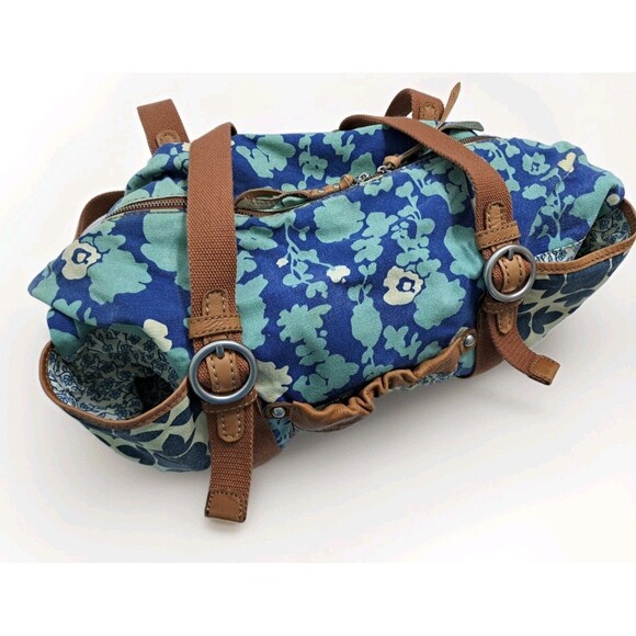 Vintage Key Per FOSSIL Large Floral Duffle Bag Weekender Travel Tote Bag Blue - Picture 6 of 13